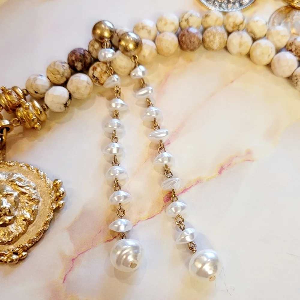 NWT Cultured Freshwater Pearl Strand Long Drop Gold Earrings